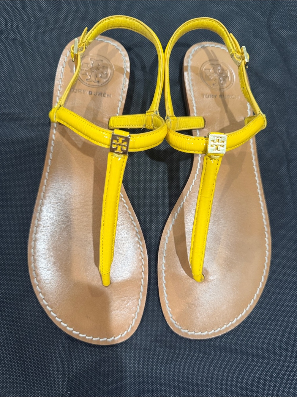 Tory Burch Yellow Leather T-Strap Sandals